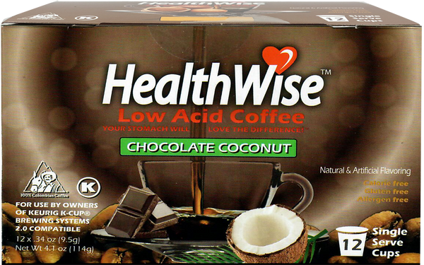 HealthWise Chocolate Coconut Low Acid Keurig K-Cups - NEW!! - 6x12 case - 72 cups