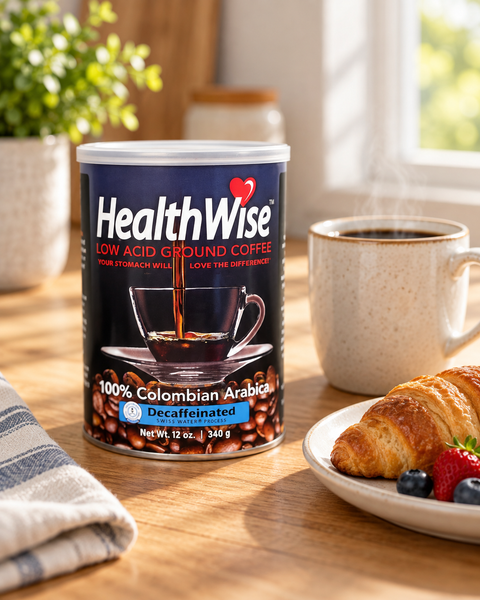HealthWise Low Acid Decaffeinated Ground Coffee – 12 oz Can