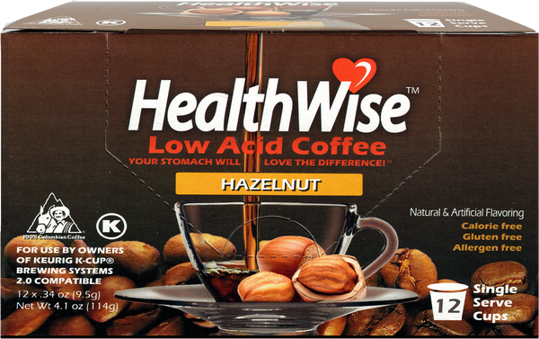 HealthWise Hazelnut Low Acid Keurig K-Cups - 6x12 case - 72 cups